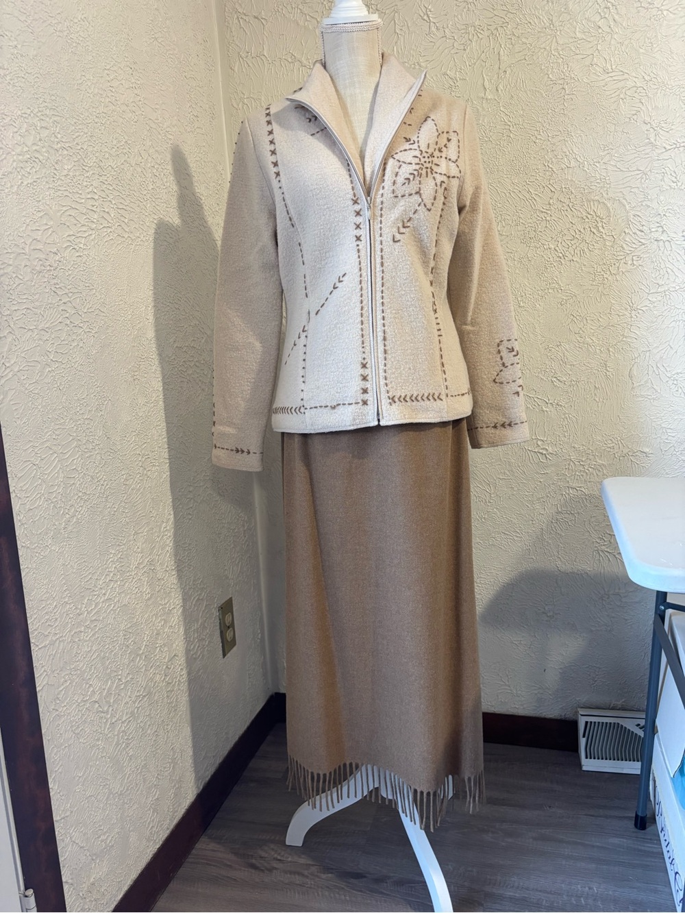 Cream Wool Coat (Icelandic) & Pendleton Wool Beige Skirt
